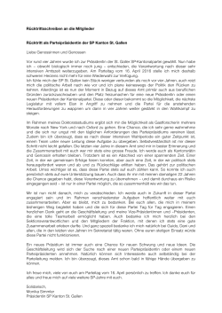 Rücktrittsschreiben an die Mitglieder SP Kanton St.Gallen