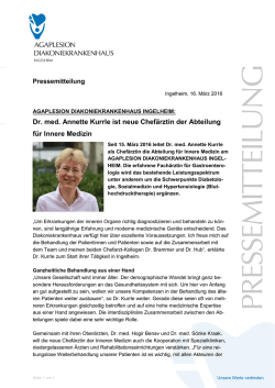 Dr. med. Annette Kurrle ist neue Chefärztin der Abteilung für Innere