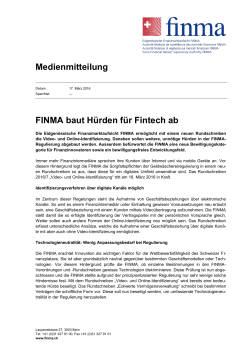 Medienmitteilung FINMA baut Hürden für Fintech ab