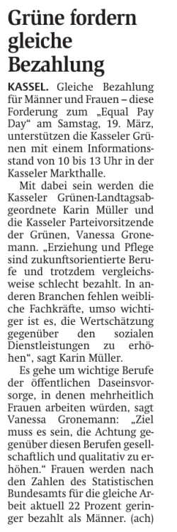 Gr&uuml;ne fordern gleiche Bezahlung