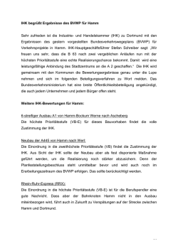 IHK begr&uuml;&szlig;t Ergebnisse des BVWP f&uuml;r Hamm