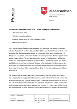 Innenminister Pistorius zur Unfallstatistik 2015