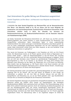 Zwei Unternehmen für großen Beitrag zum Klimaschutz ausgezeichnet
