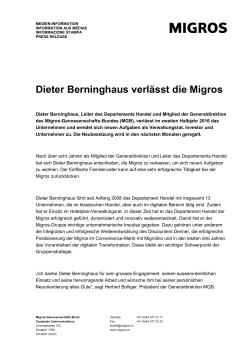 Dieter Berninghaus verlässt die Migros