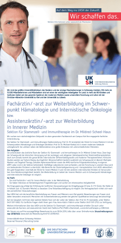 arzt zur Weiterbildung in - UKSH Universitätsklinikum Schleswig