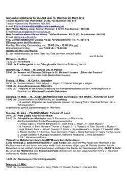 Gottesdienstordnung f&uuml;r die Zeit vom 16. M&auml;rz bis 28. M&auml;rz 2016
