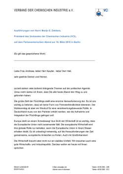 Rede von VCI-Präsident Marijn Dekkers auf dem Parlamentarischen