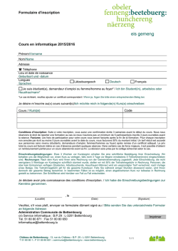Formulaire d`inscription Cours en informatique 2015