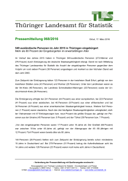 549 ausländische Personen im Jahr 2015 in Thüringen