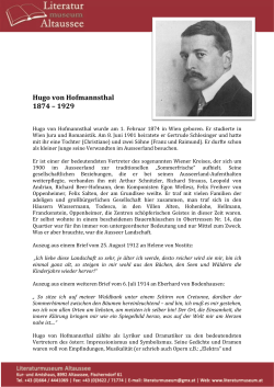 Hugo von Hofmannsthal 1874 – 1929