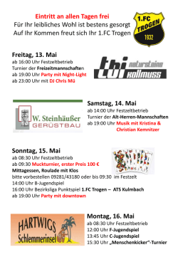 Freitag, 13. Mai Samstag, 14. Mai Sonntag, 15. Mai