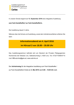 Informationsabend am 4. April 2016 im H&ouml;rsaal 2 von 18.00 &ndash; 20.00