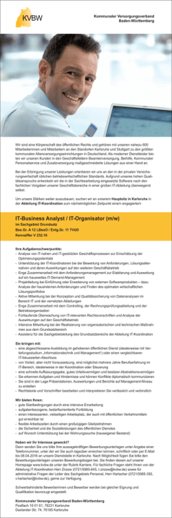 IT-Business AnalystIn / IT-OrganisatorIn