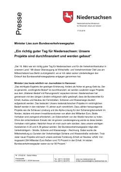 Pressemitteilung des Niedersächsischen Verkehrsministeriums