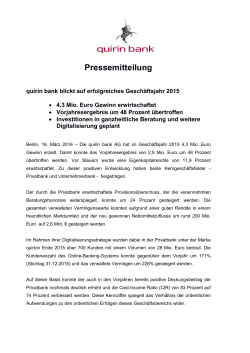 Pressemitteilung - Berliner Effektengesellschaft AG