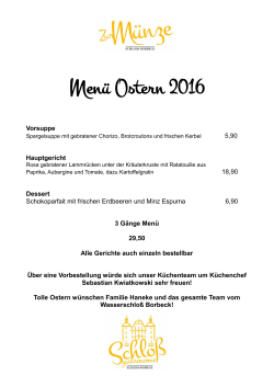 Menü Ostern 2016 - Schloss Borbeck
