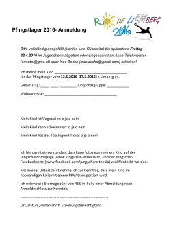 Pfingstlager 2016- Anmeldung
