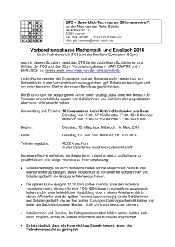 Vorbereitungskurse Mathematik und Englisch 2016 - Mies-van