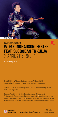 WDr FunKhausorchester Feat. sloboDan trKulja 9. April 2016, 20 Uhr