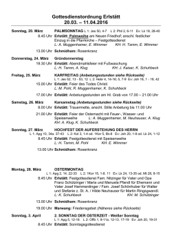 Gottesdienstordnung Erlstätt 20.03. – 11.04.2016