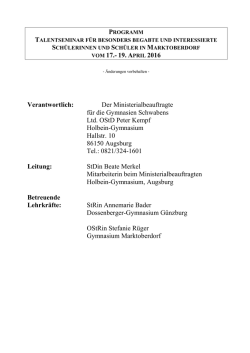Programm des Talentseminars 2016