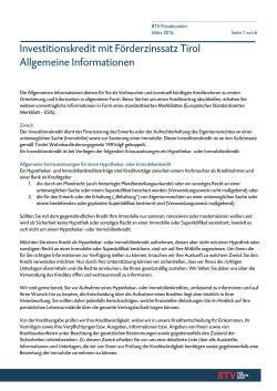 Investitionskredit mit Förderzinssatz Tirol Allgemeine