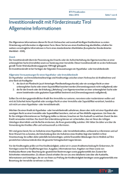 Investitionskredit mit F&ouml;rderzinssatz Tirol Allgemeine