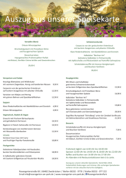 Speisekarte - Rosengarten am Park