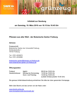 Infoblatt zur Sendung am Samstag, 19. M&auml;rz 2016 von 18.15 bis