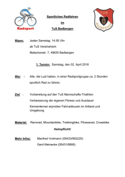 Jeden Samstag, 14.00 Uhr ab TuS Vereinsheim