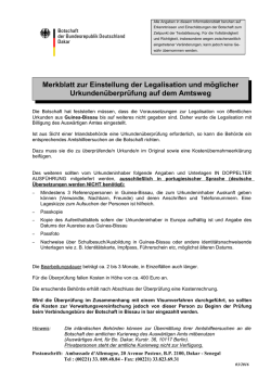 Merkblatt zur Einstellung der Legalisation und möglicher