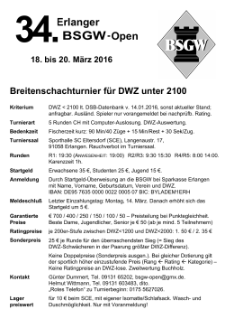 34. Erlanger BSGW – Open vom 18. bis 20. März 2016