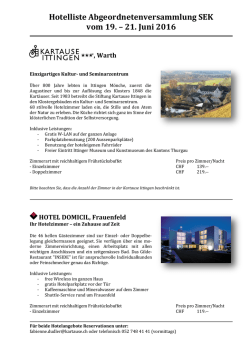 Hotelliste Abgeordnetenversammlung SEK vom 19. &ndash; 21. Juni 2016