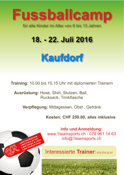 Fussballcamp 18. - 22. Juli 2016 / Anmeldung