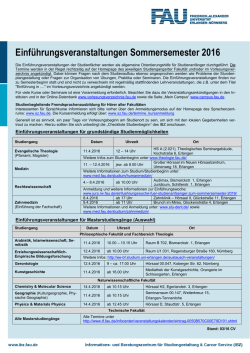 Einf&uuml;hrungsveranstaltungen Sommersemester 2016