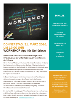 DONNERSTAG, 31. M&Auml;RZ 2016, UM 19.00 UHR WORKSHOP App