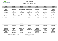 Menü Plan vom 21. März 2016