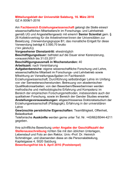 Mitteilungsblatt der Universität Salzburg, 16. März 2016 GZ A 0006/1