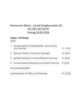 Tagesmenü ,Freitag.18.03.2016 - Restaurant zum Bären Liestal