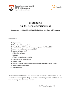 Einladung zur 37. Generalversammlung