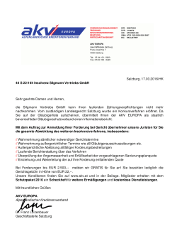 Salzburg, 17.03.2016/HK 44 S 22/16h Insolvenz Silgmann Vertriebs