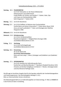 Gottesdienstordnung v 20.3. &ndash; 27.3.2016 Sonntag, 20.3