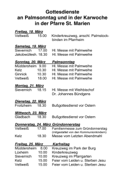 Gottesdienste an Palmsonntag und in der Karwoche in der