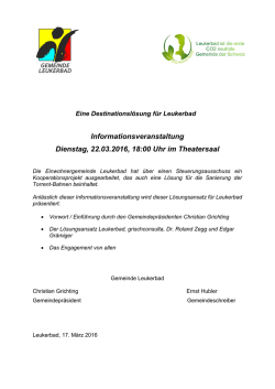 Informationsveranstaltung Dienstag, 22.03.2016, 18:00