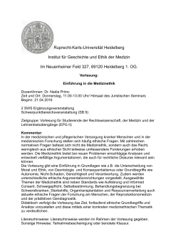 Einführung in die Medizinethik - Medizinische Fakultät Heidelberg