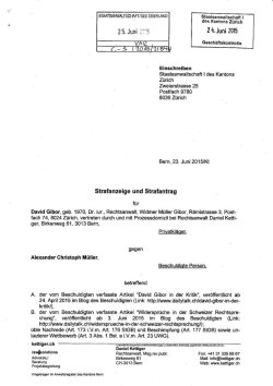 Strafantrag vom 23. Juni 2015 - DAILYTALK.CH » Schweizer
