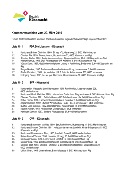 Kantonsratswahlen vom 20. März 2016