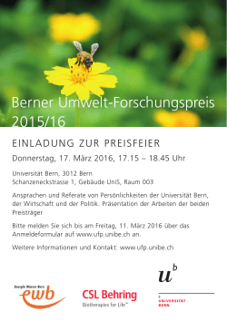 Berner Umwelt-Forschungspreis 2015/16