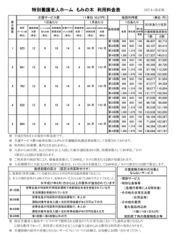 特別養護老人ホーム もみの木 利用料金表