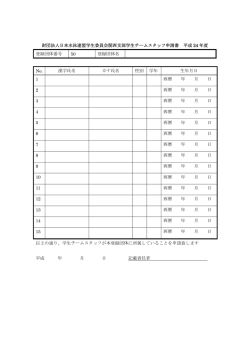 財団法人日本水泳連盟学生委員会関西支部学生チームスタッフ申請書